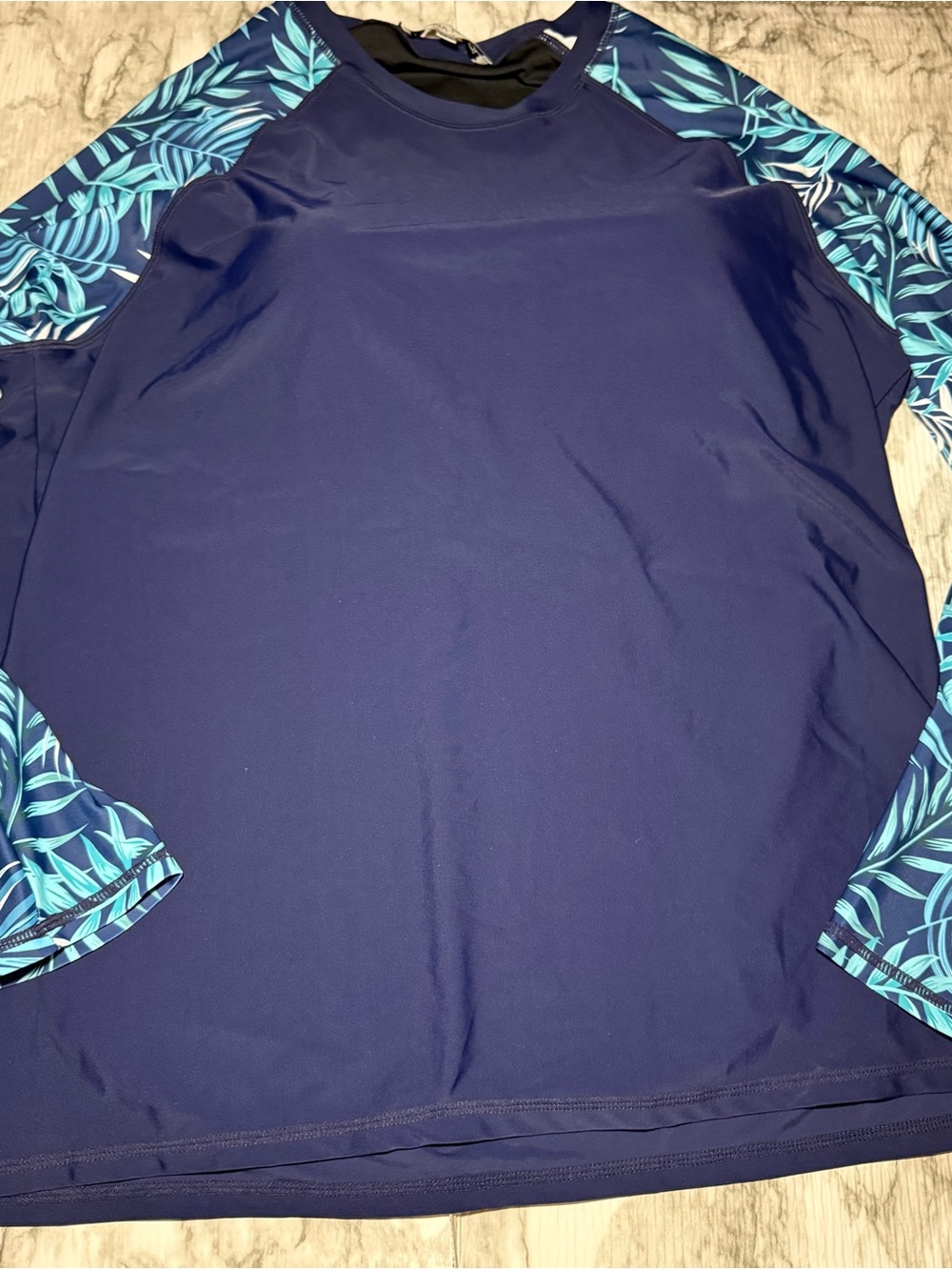 NWT Hanna Nikole Two Piece Womens Swim Set Shirt & Shorts Tropical Navy Blue 22W - Picture 2 of 6